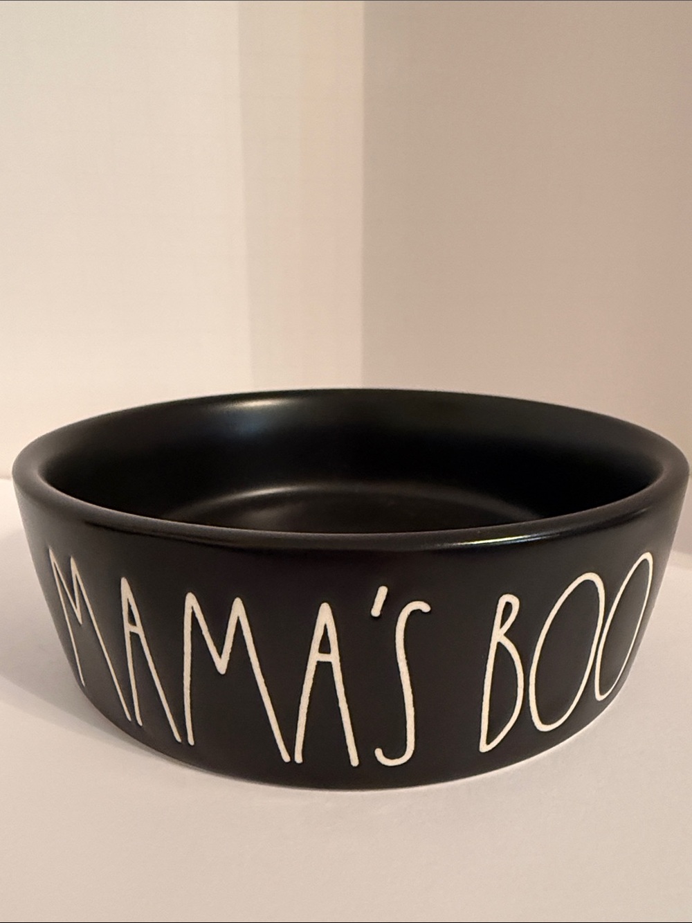 Rae Dunn Matte Black Ceramic Pet Bowl Feeder Mamas Boo Halloween Cat Feeder